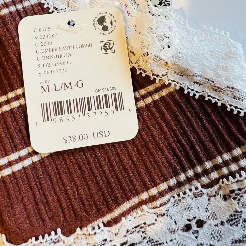 FREE PEOPLE GiGi Seamless Striped Bra Umber Earth Brown White Bohemian Size M/L